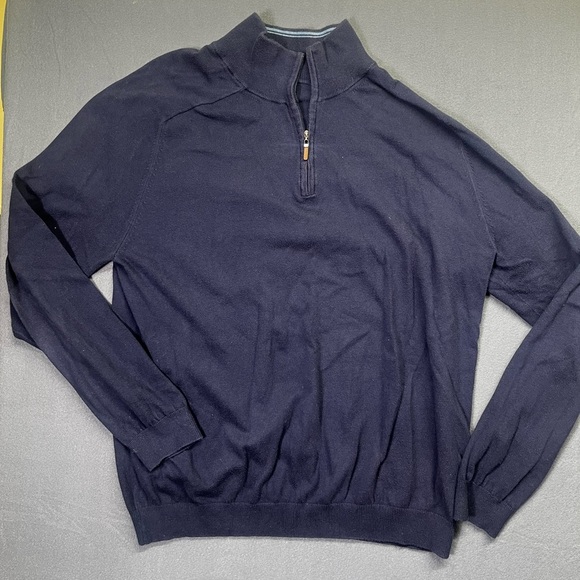 Eddie Bauer Supima Pima Cotton 1/4 Zip Sweater Mens L Tall Navy preppy Lite 1552 - Picture 1 of 7